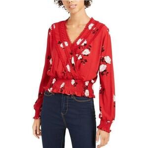 American Rag Juniors' Lace-Trim Smocked Surplice Top